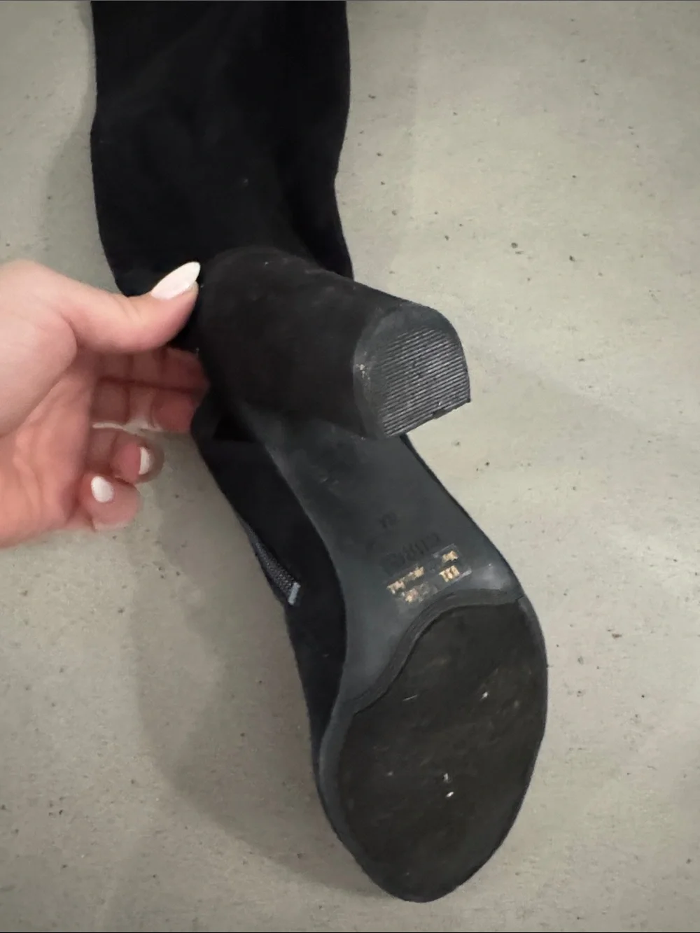 Guess women’s black Over-the-Knee Peep-Toe Heeled Boots